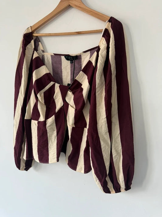For all the love burgundy and cream striped top, photo 2 of 5