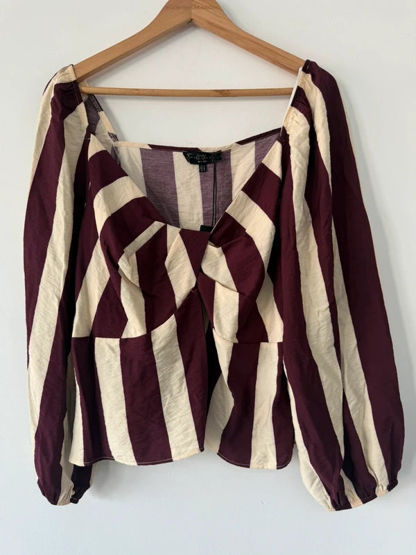 For all the love burgundy and cream striped top, photo 3 of 5