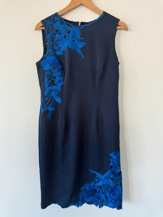 Precis navy blue embroidered dress, preloved