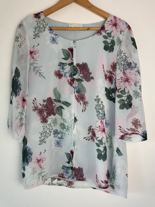 Vintage Alessa W collection grey floral blouse, preloved