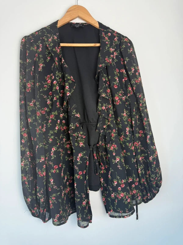 In the style black floral print cardigan/blouse, photo 2 of 5
