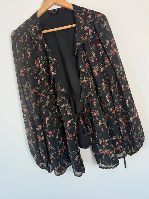 In the style black floral print cardigan/blouse, photo 4 of 5