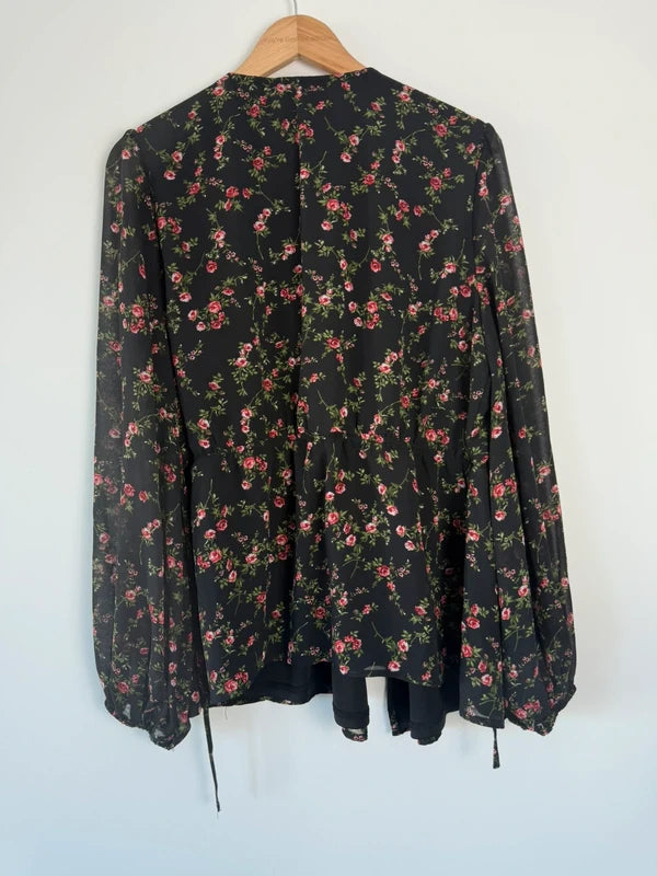 In the style black floral print cardigan/blouse, photo 5 of 5