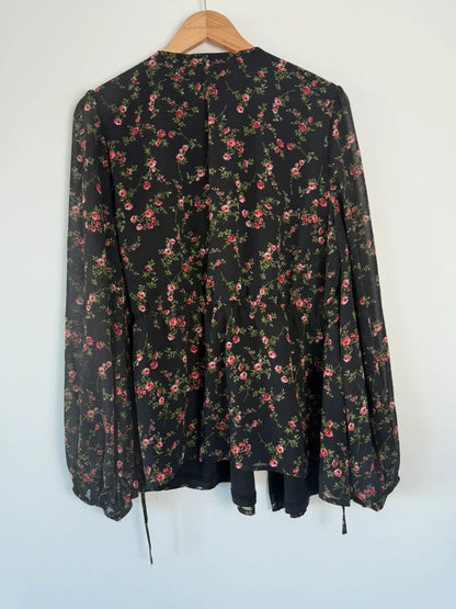 In the style black floral print cardigan/blouse, photo 5 of 5