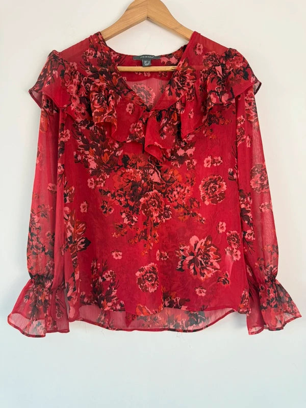 Primark red floral sheer blouse, preloved