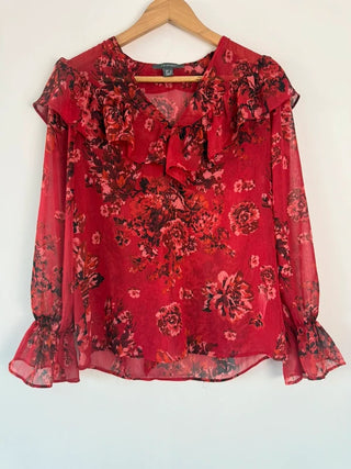 Primark red floral sheer blouse, preloved