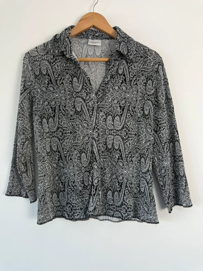 Next vintage shirt abstract patterned black and white, preloved