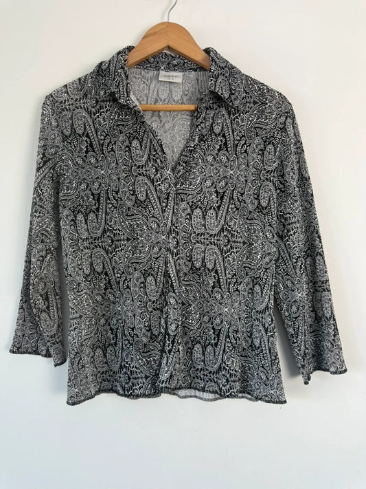 Next vintage shirt abstract patterned black and white, preloved