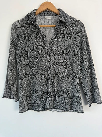 Next vintage shirt abstract patterned black and white, photo 2 of 5