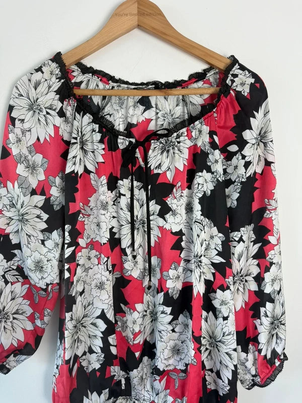 David Emanuel pink black floral blouse, photo 4 of 4