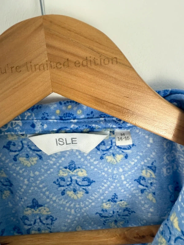 Isle blue patterned short sleeve top, photo 3 of 4
