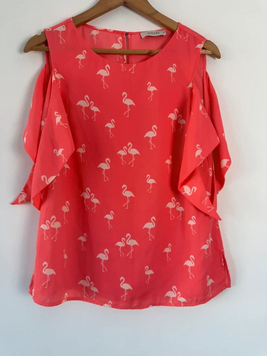 Oasis coral flamingo print blouse top, preloved