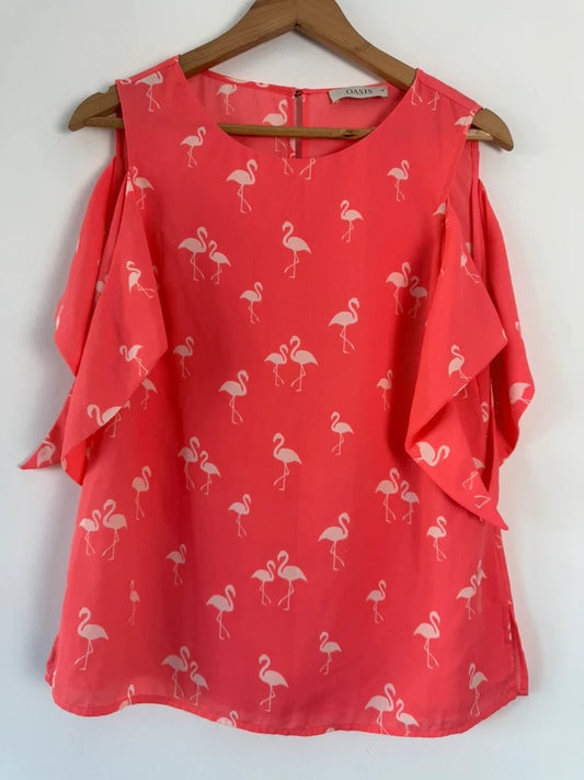 Oasis coral flamingo print blouse top, photo 2 of 3