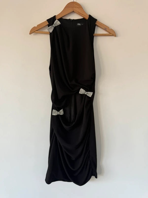 Zara black cut out silver bow mini dress, preloved
