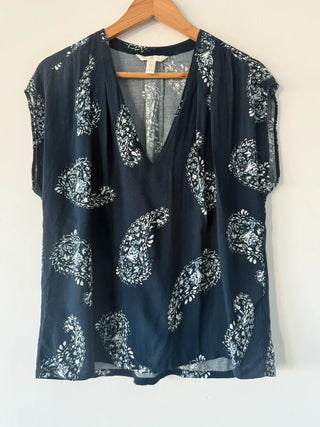 H&M navy blue patterned blouse, preloved