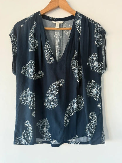 H&M navy blue patterned blouse, preloved