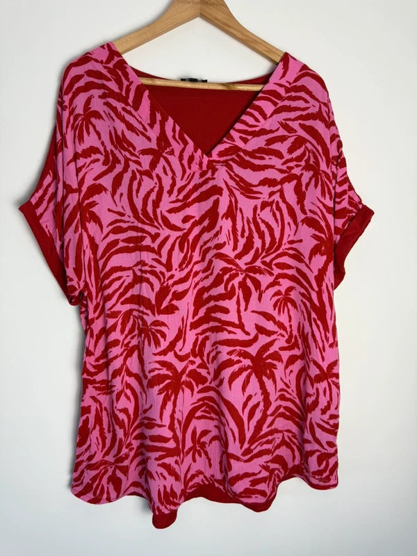 JD Williams pink and red print top, preloved