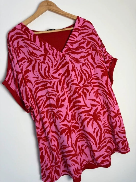 JD Williams pink and red print top, photo 2 of 5
