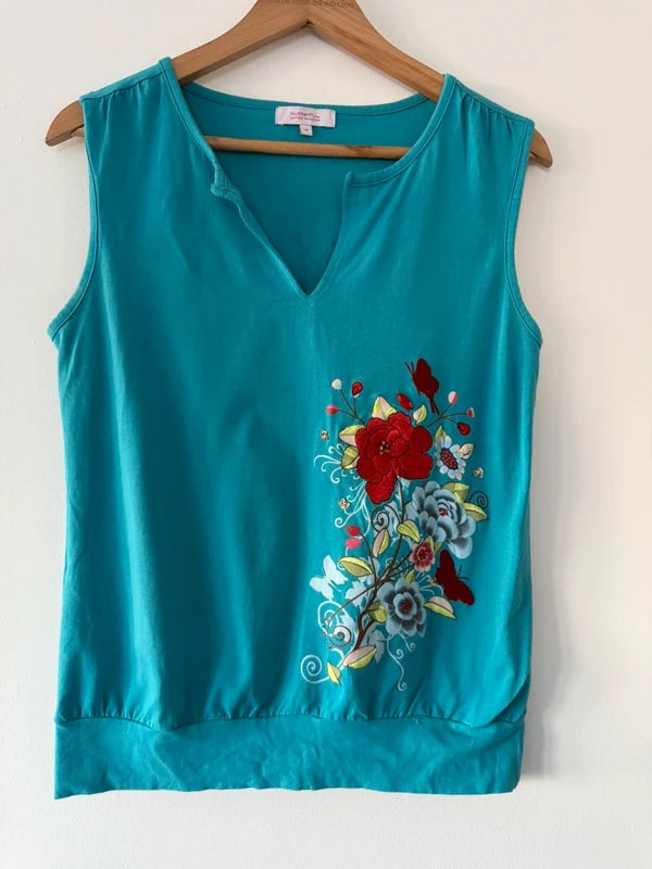 Butterly blue embroidered Y2K top, preloved