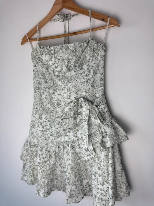 Shein white and green floral patterned dress, photo 2 of 5