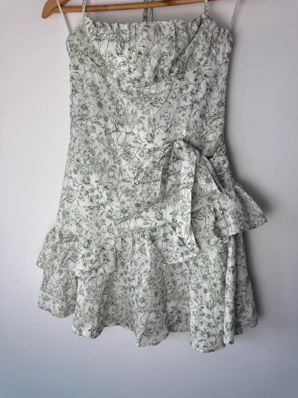 Shein white and green floral patterned dress, photo 3 of 5