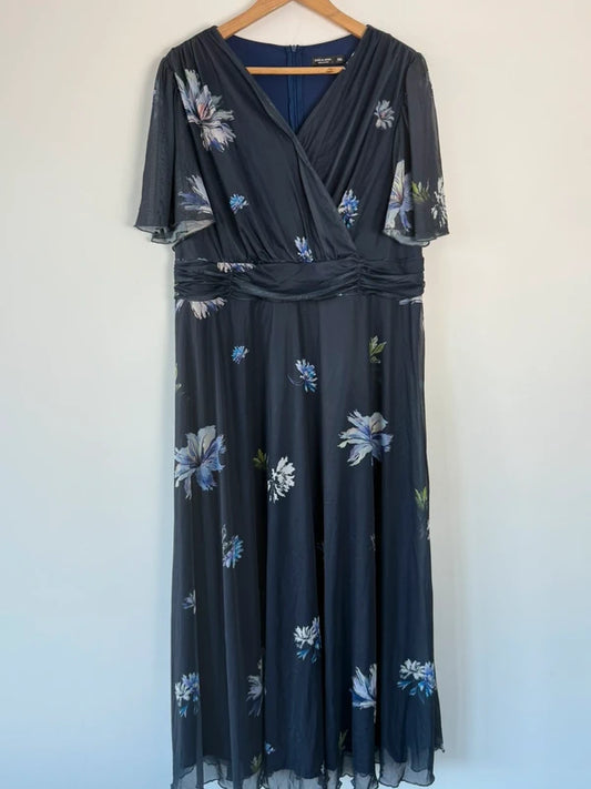 Shein curve navy blue floral design, preloved