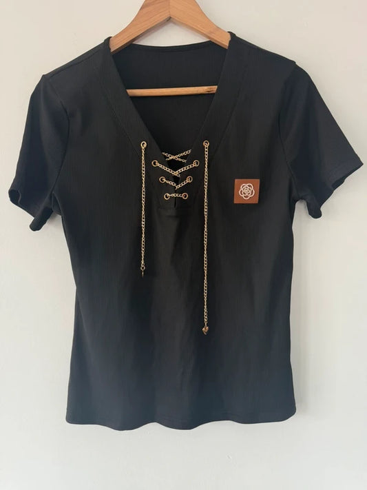 Shein black and gold chain top, preloved