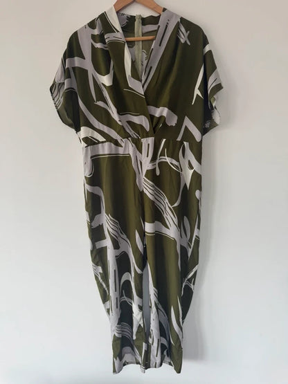 Shein green and white patterned jumpsuit, preloved