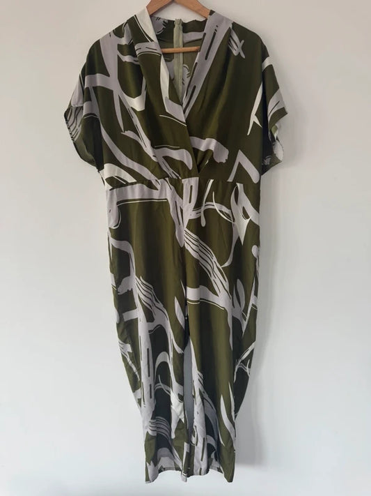 Shein green and white patterned jumpsuit, preloved