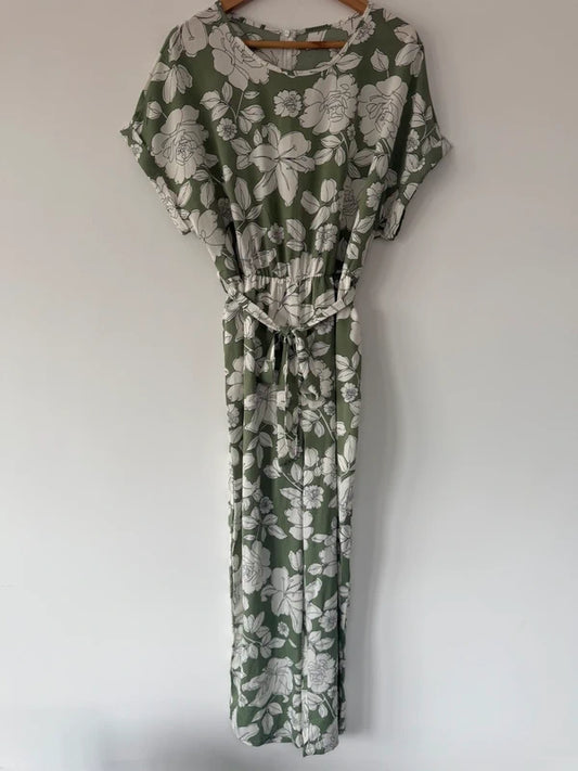 Shein green floral jumpsuit, preloved